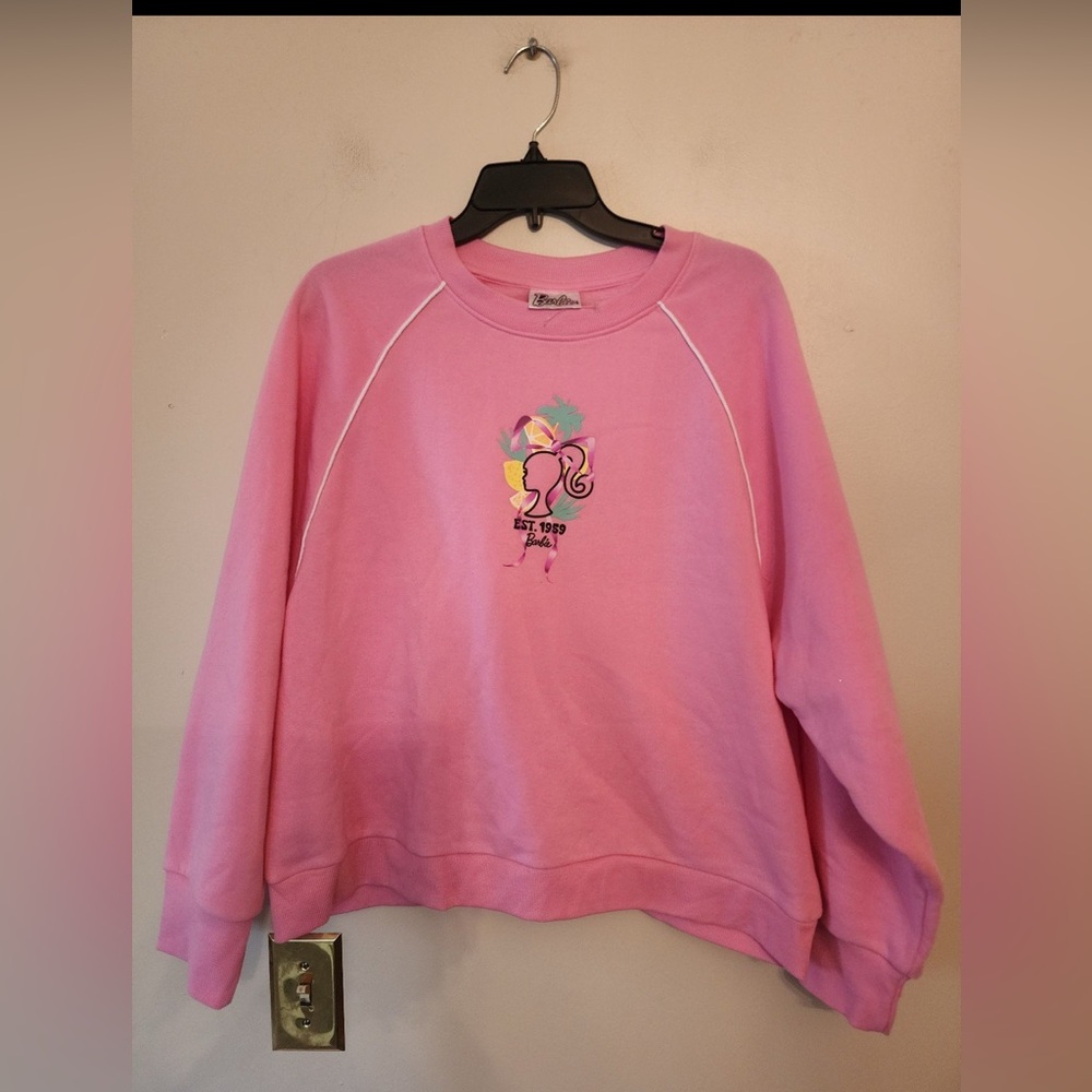 Barbie Women’s Sweatshirt Pink Long Sleeve Graphic Print Fleece size large